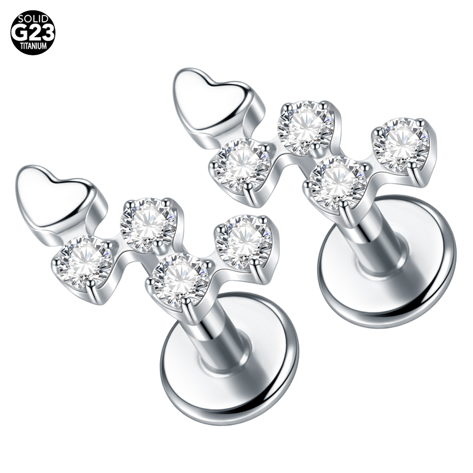 Body Jewelry Internally Threaded - 1Pc Titanium Flower Zircon Labret Stud