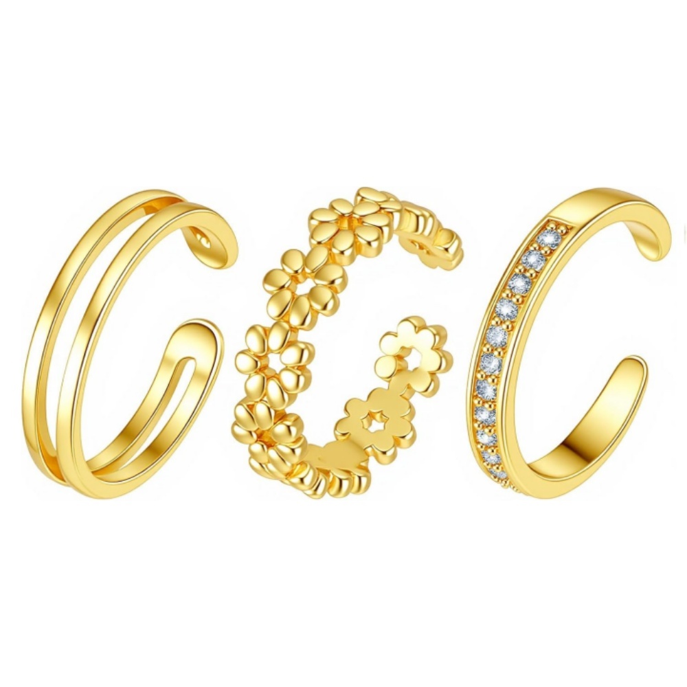 Body Jewelry Rings - 3Pcs Gold Open Adjustable Ring Set
