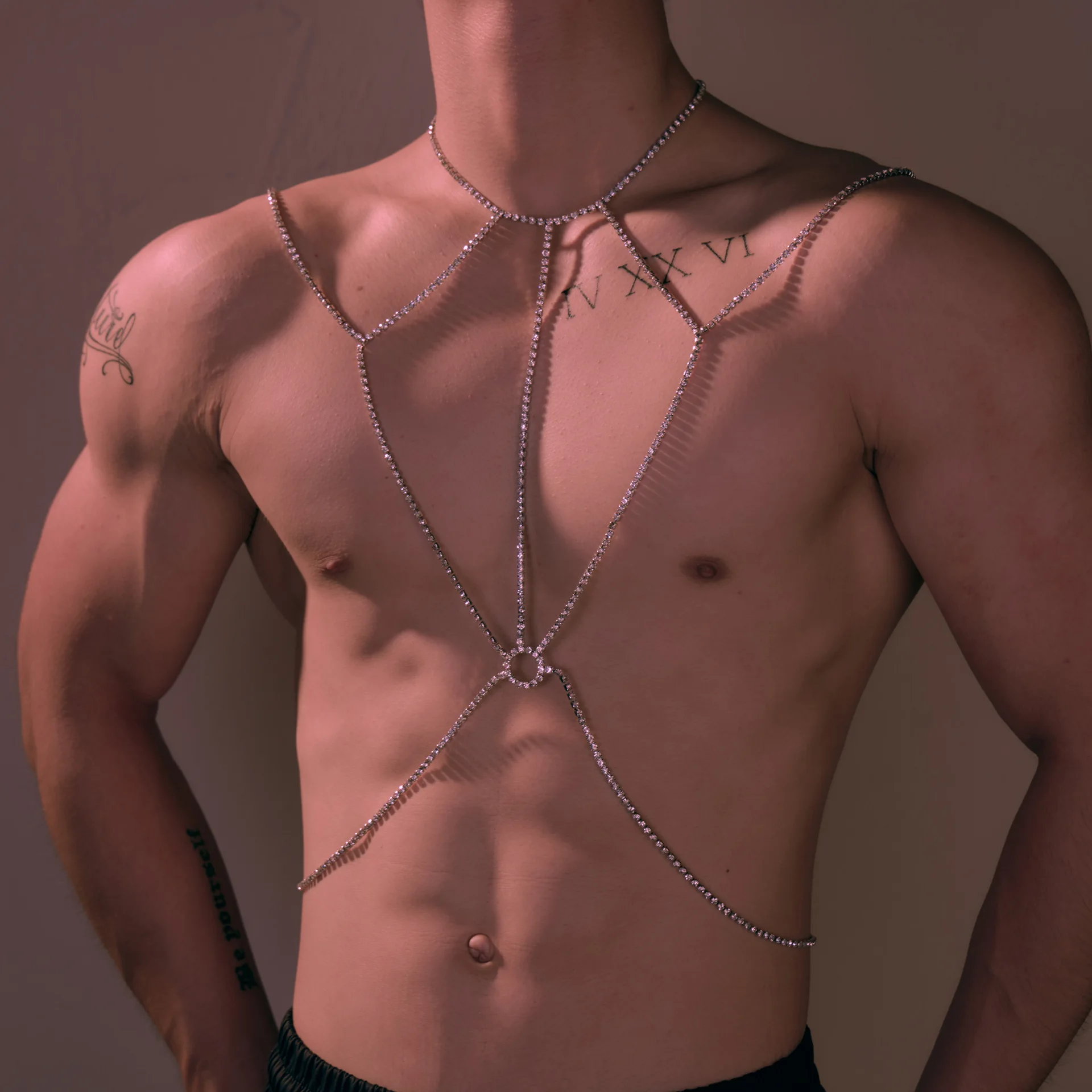 Body Jewelry Rings - Geometric Rhinestone Cross Chest Harness Body
