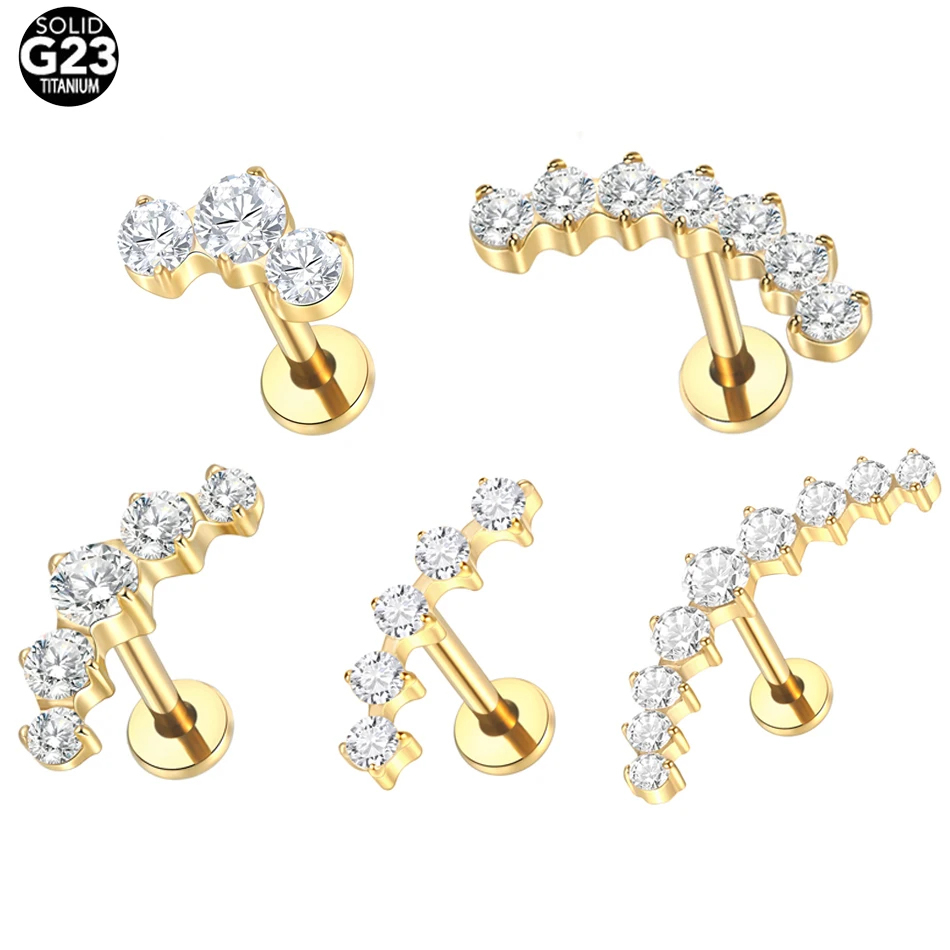 Body Jewelry Internally Threaded - 1Pc G23 Titanium Zircon Ear Stud