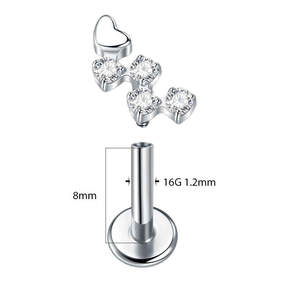 1Pc Titanium Flower Zircon Lab - Body Jewelry Internally Threaded 评论和价格