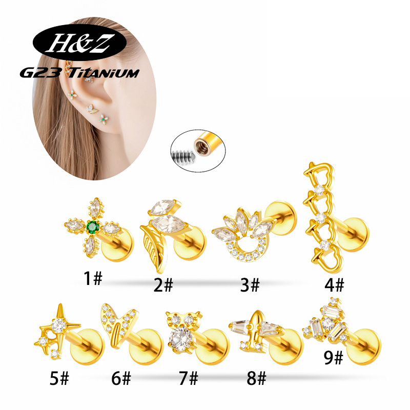 1PC G23 Titanium16G Flower CZ  - Body Jewelry Implants 评论和价格