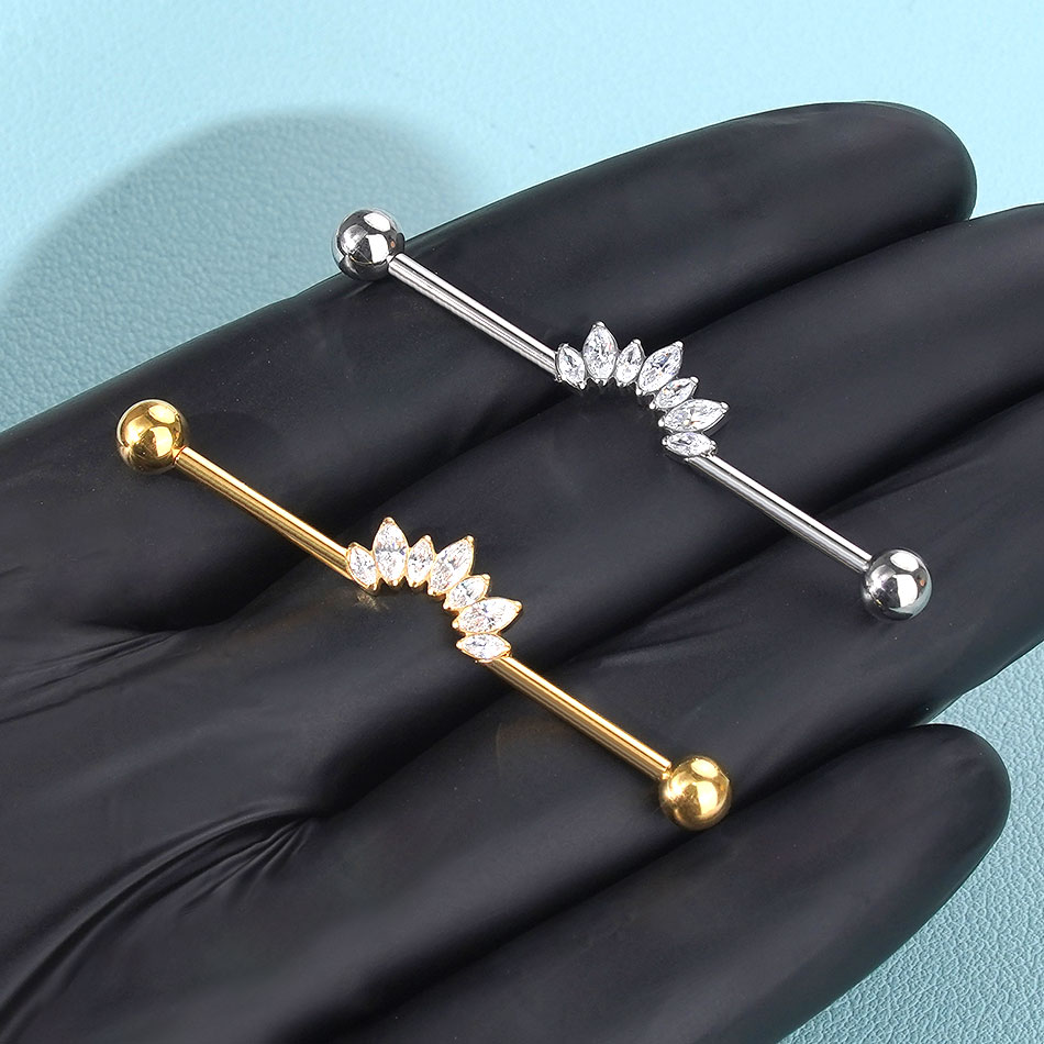 1/5PCS Titanium 14G CZ Industr - Industrial Barbell Long 评论和价格
