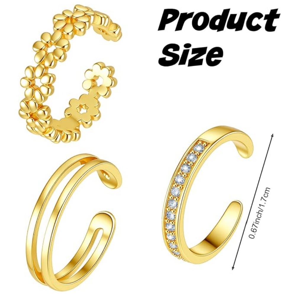 3Pcs Gold Open Adjustable Ring - Body Jewelry Rings 评论和价格