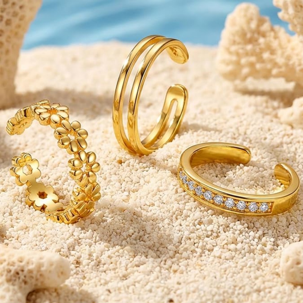 3Pcs Gold Open Adjustable Ring - Body Jewelry Rings 评论和价格