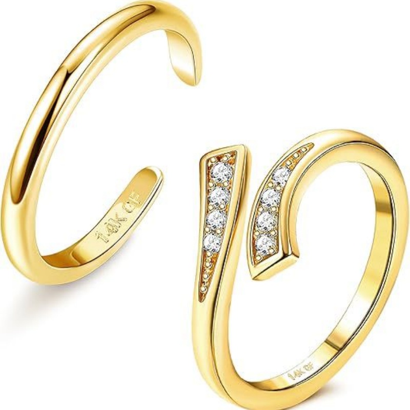 14K Gold-Plated Adjustable Zir - Body Jewelry Rings 评论和价格