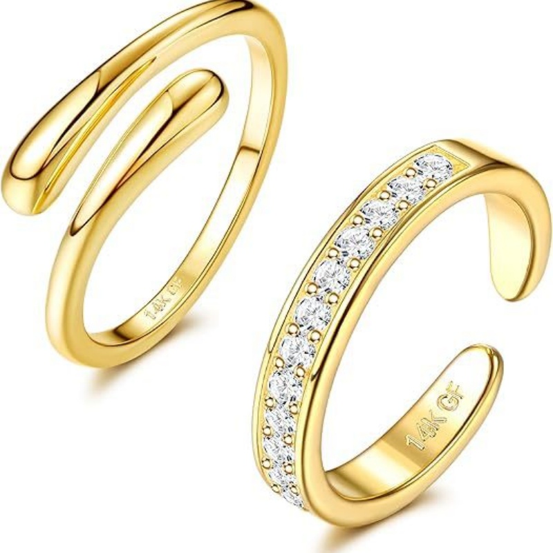 14K Gold-Plated Adjustable Zir - Body Jewelry Rings 评论和价格