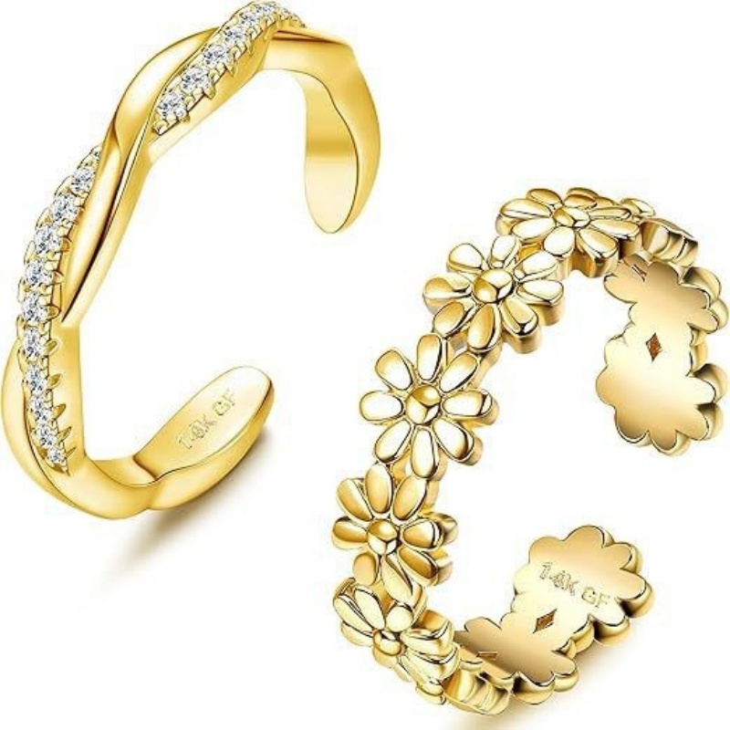 14K Gold-Plated Adjustable Zir - Body Jewelry Rings 评论和价格