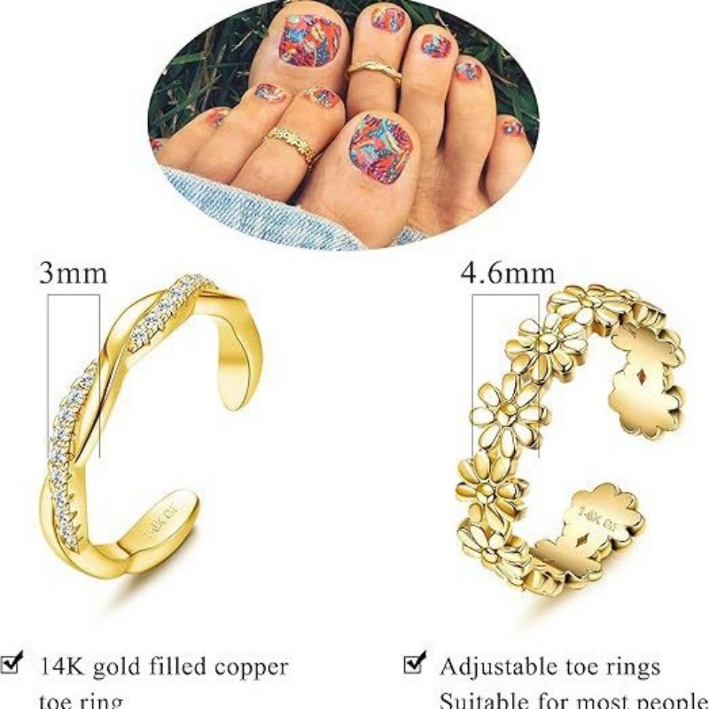 14K Gold-Plated Adjustable Zir - Body Jewelry Rings 评论和价格