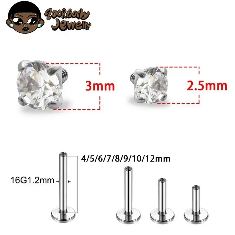 1Pcs G23 Titanium Piercing CZ  - Body Jewelry Internally Threaded 评论和价格