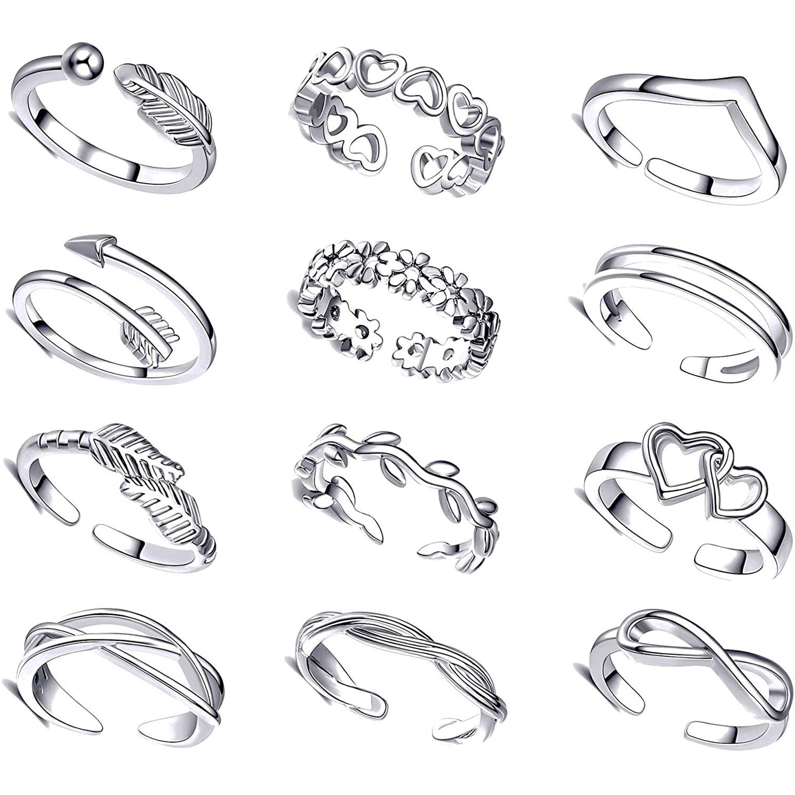 10/12Pcs Toe Rings for Women O - Body Jewelry Rings 评论和价格