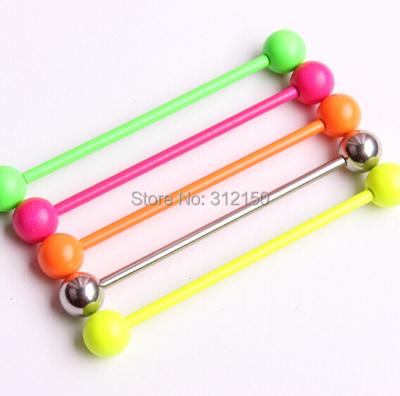 2 Pieces 14G 1.6mm Tongue Ring - Industrial Barbell Long 评论和价格