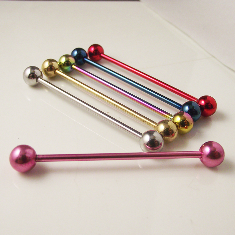 2 Pieces 14G 1.6mm Tongue Ring - Industrial Barbell Long 评论和价格