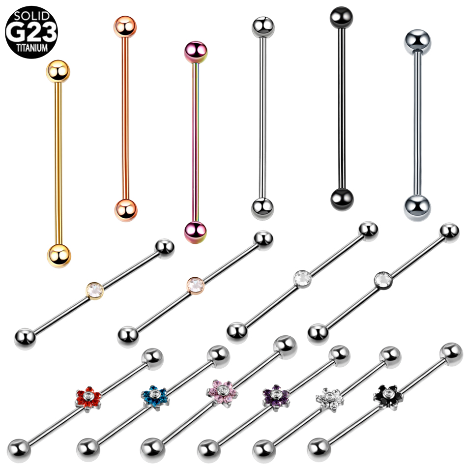 1PC Titanium Piercing Gem Indu - Industrial Barbell Long 评论和价格
