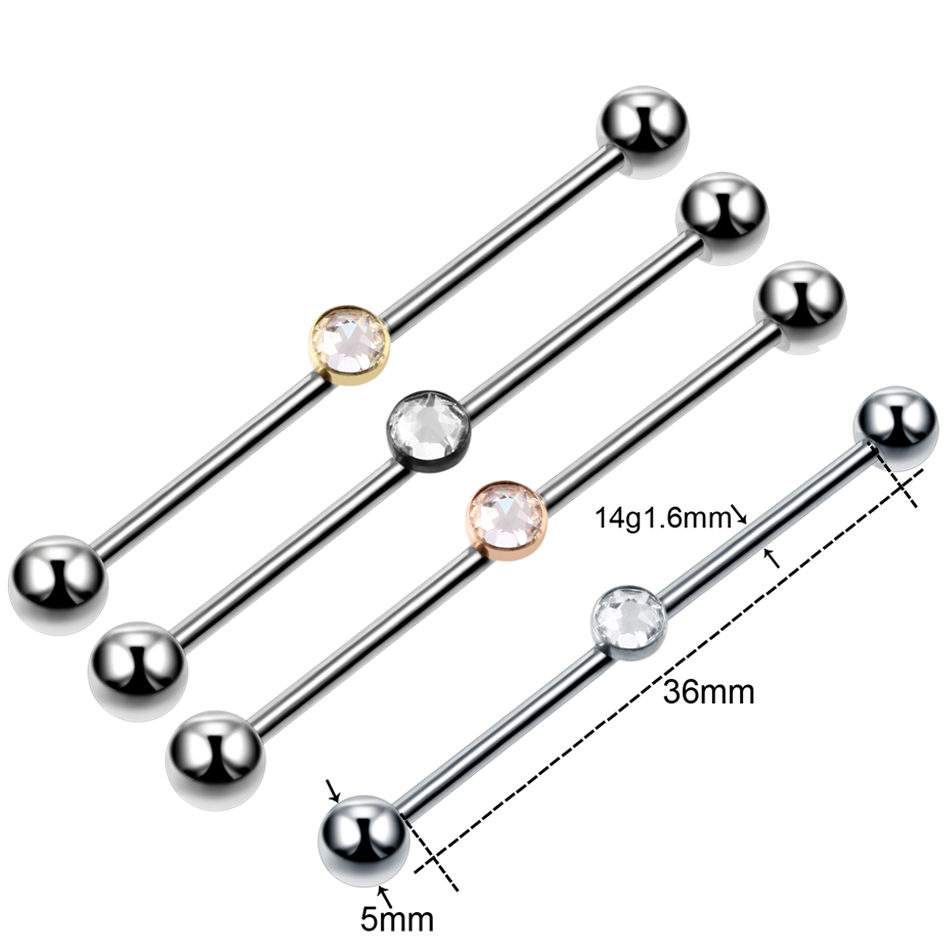 1PC Titanium Piercing Gem Indu - Industrial Barbell Long 评论和价格