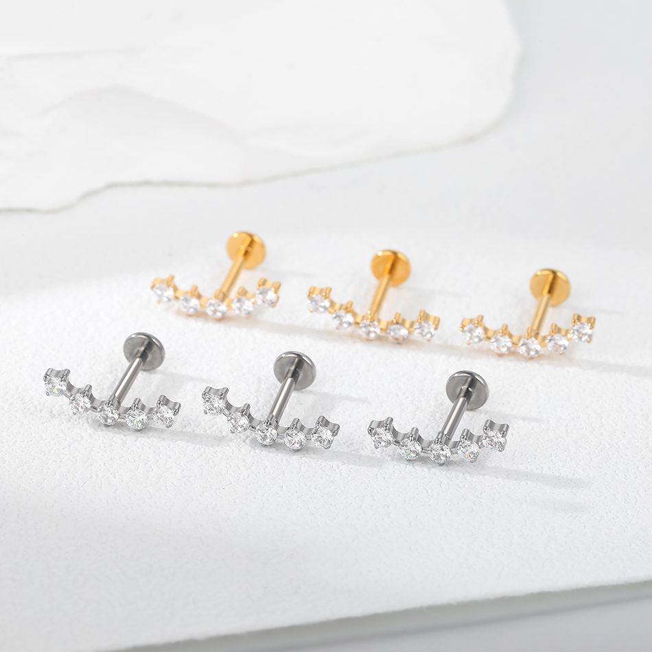 1Pc G23 Titanium Zircon Ear St - Body Jewelry Internally Threaded 评论和价格