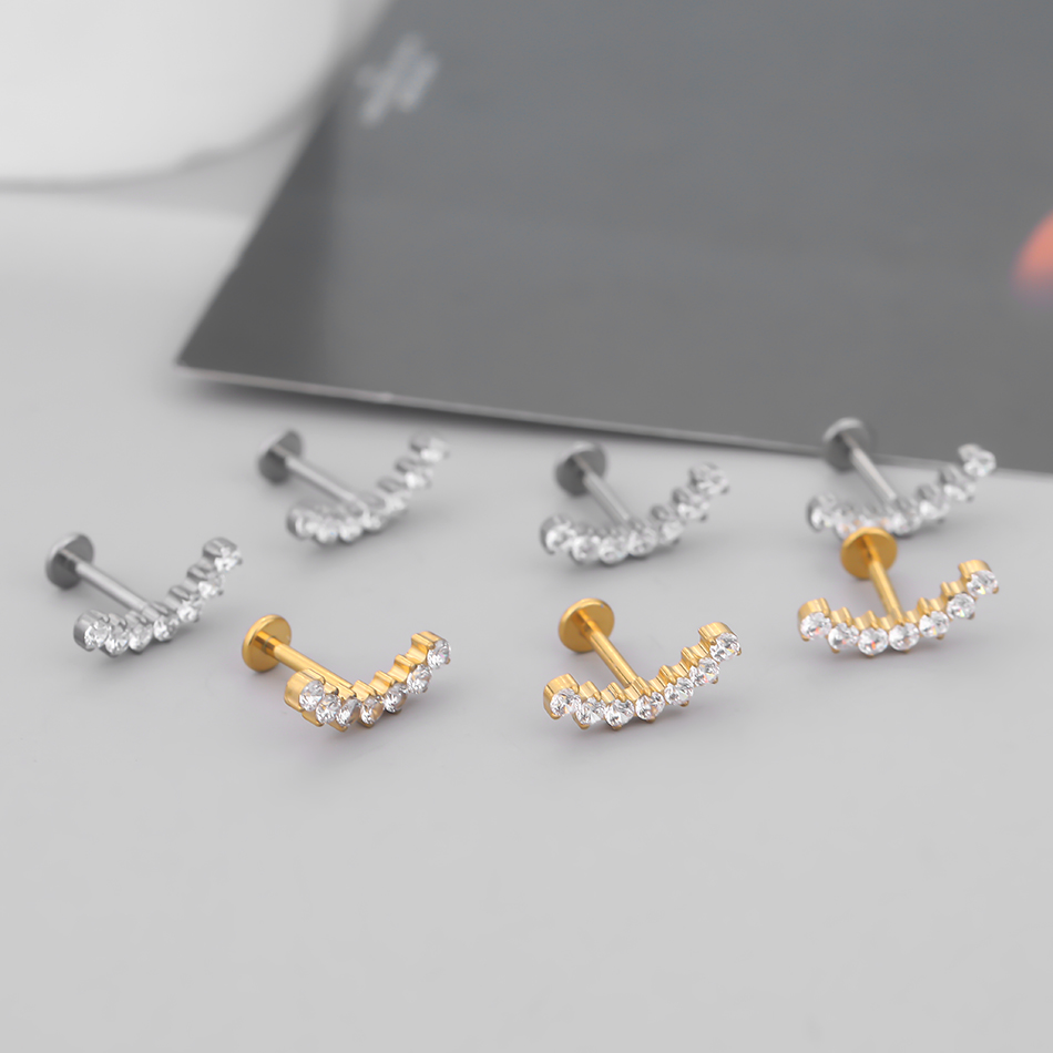 1Pc G23 Titanium Zircon Ear St - Body Jewelry Internally Threaded 评论和价格