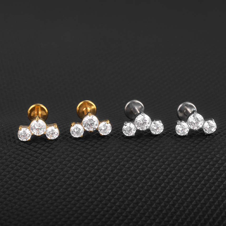 1Pc G23 Titanium Zircon Ear St - Body Jewelry Internally Threaded 评论和价格