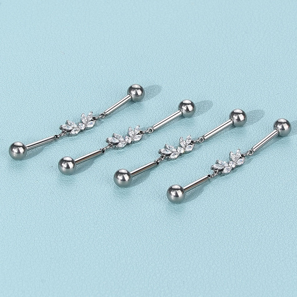1Pc Titanium CZ Industrial Hel - Industrial Barbell Long 评论和价格