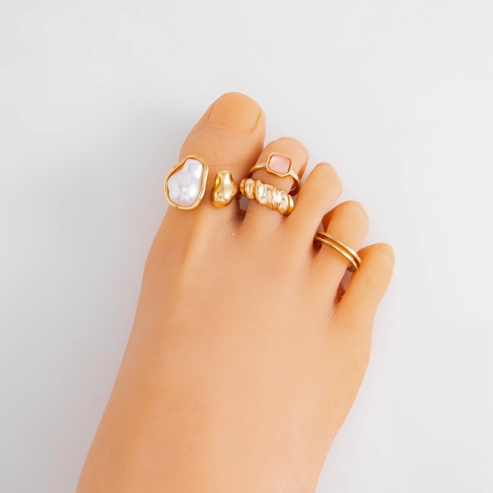 Irregular Pearl Toe Ring Set T - Body Jewelry Rings 评论和价格